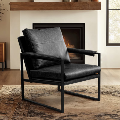 26" Industrial Faux Leather Accent Chair with Metal Frame