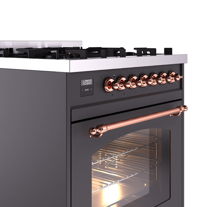 ILVE Nostalgie II 30 in Dual Fuel Range, Graphite Matte/Copper, Natural Gas