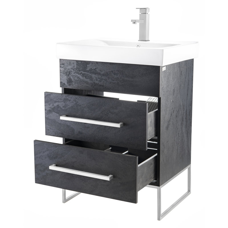 Taft Avenue 24'' Single Bathroom Vanity with Solid Surface Top, Black Marble, Polished Chrome
