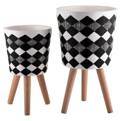 Pot à fleurs noir de 12 po x 12 po x 21 po avec pieds en bois, fait de trous de drainage inclus, idéal pour les plantes grasses et les plantes d'intérieur