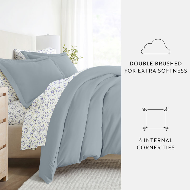 Ensemble de literie 8 pièces - Housse de couette unie, ensemble d'édredon et ensemble de draps à motifs, Bleu gris floral