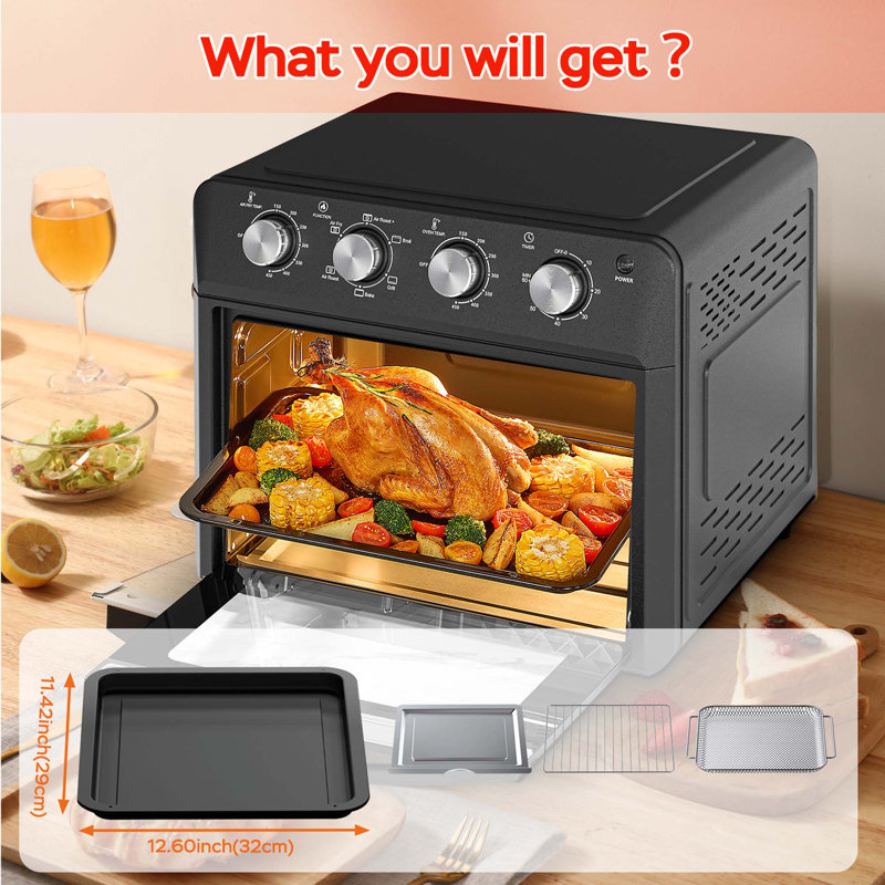 27.5qt 6 In 1 Countertop Convection Oven With Air Fry, Bake, Broil, Toast, Warm, Dehydrate, 4 Knob Control, 1600w Family Size