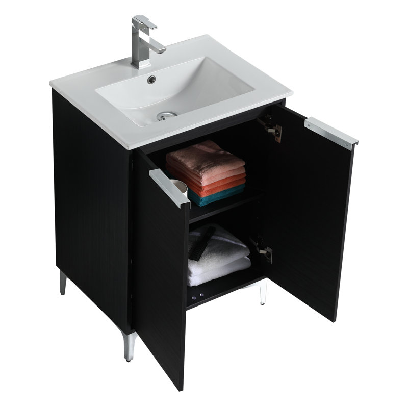 24'' Single Bathroom Vanity with Ceramic Top, Polished Chrome