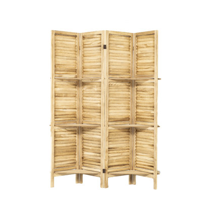 Paravent 4 panneaux en bois avec tablettes - Cloison autoportante avec tablettes (Naturel)