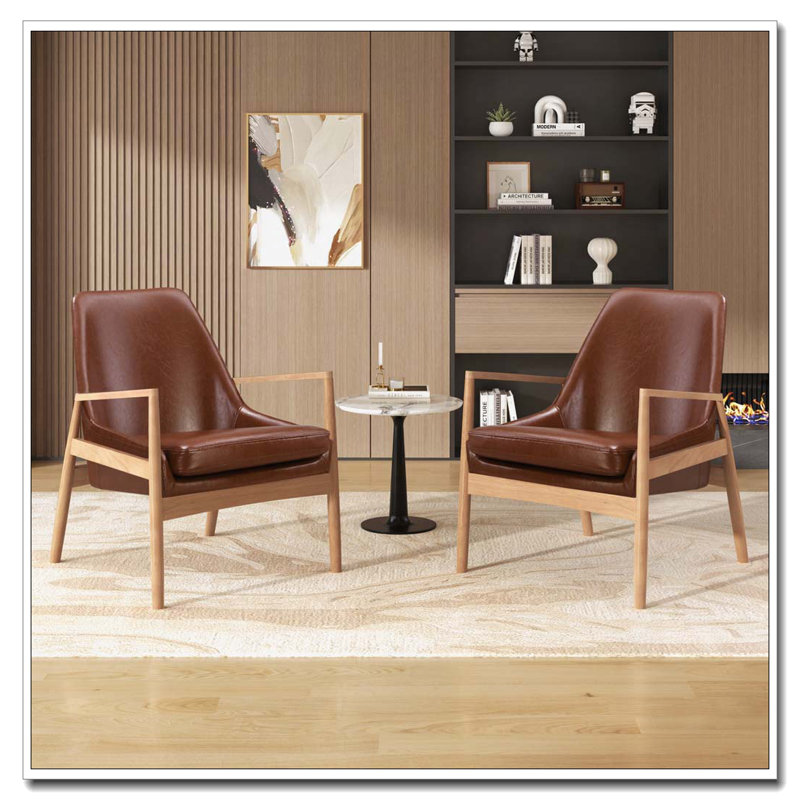 Fauteuil avec cadre en bois massif, Brun, Naturel
