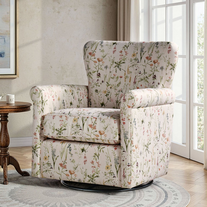 Darnelle Transitional Upholstered Swivel Rocker Armchair, Spring