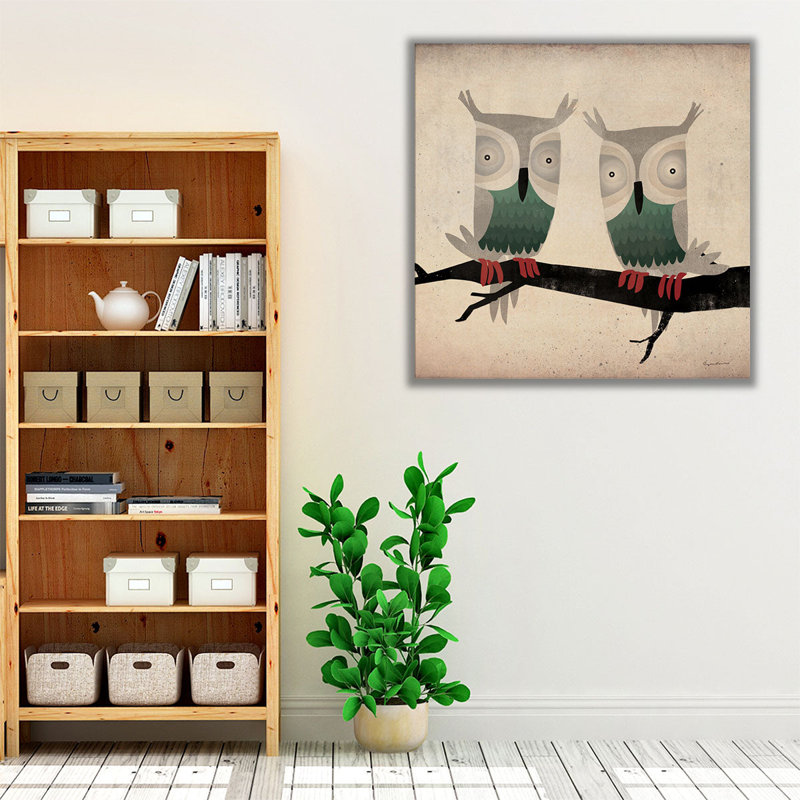 Tan Owls - reproduction d'art sur toile, H 12 po x l 12 po