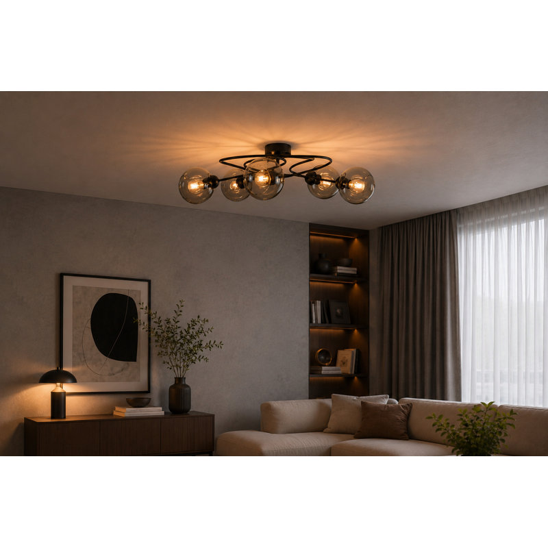 Glass Semi Flush Mount, Colourful, Grey/Smoky, 5 Lights