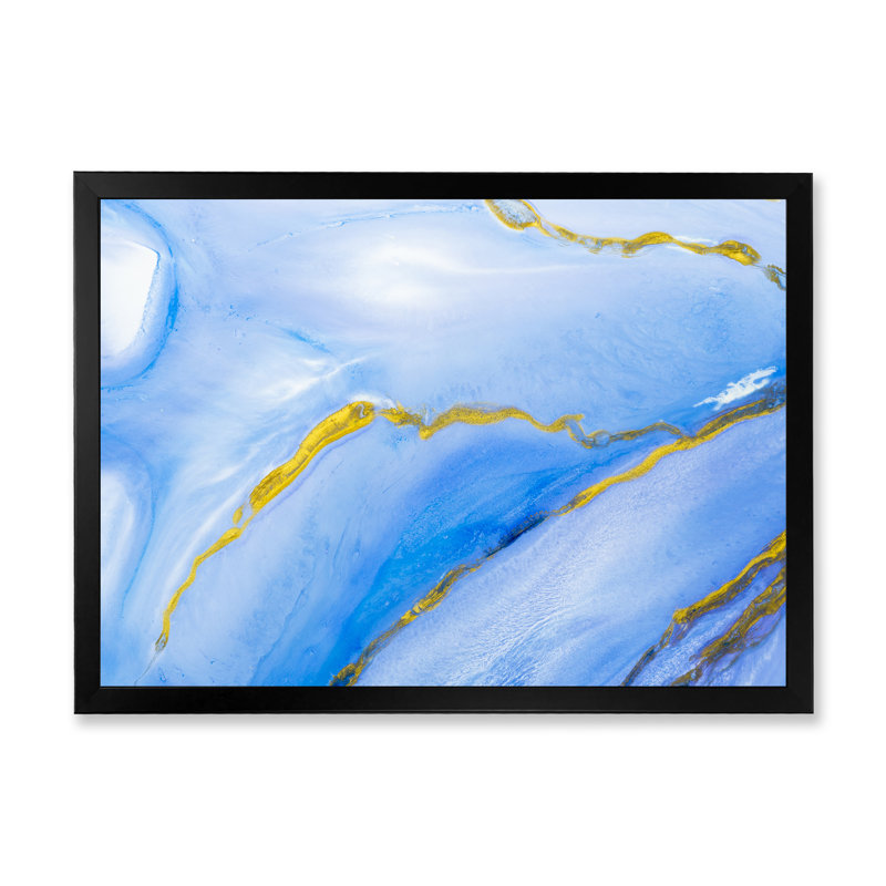 «Blue with Gold Marble», reproduction d'art sur toile, Toile avec cadre de coin noir fermé, H 34 po x l 44 po