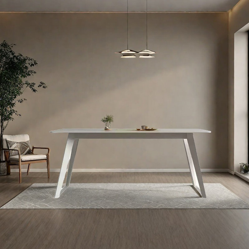 Table de salle à manger en acier au carbone fritté blanc, H 29,53 po x L 62,99 po x l 31,5 po