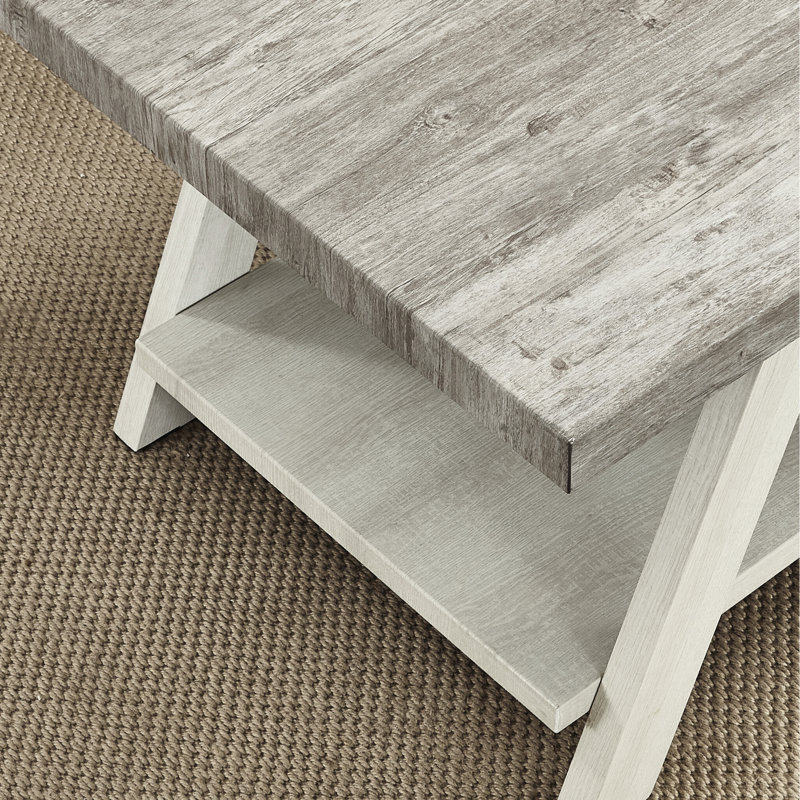 Table d'appoint contemporaine en bois bicolore 23,5 pouces avec base beige et tablette grise