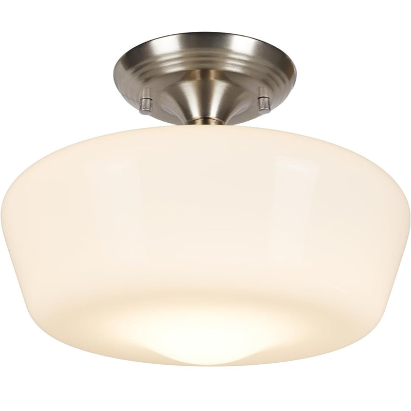 Schoolhouse Style Semi Flush Mount Ceiling Light Fixture, 12" Modern Hallway Ceiling Lamp With Opal Milk Glass Shade, Farmhouse Globe Light For Bedroom Kitchen Hallway Entryway Laundry