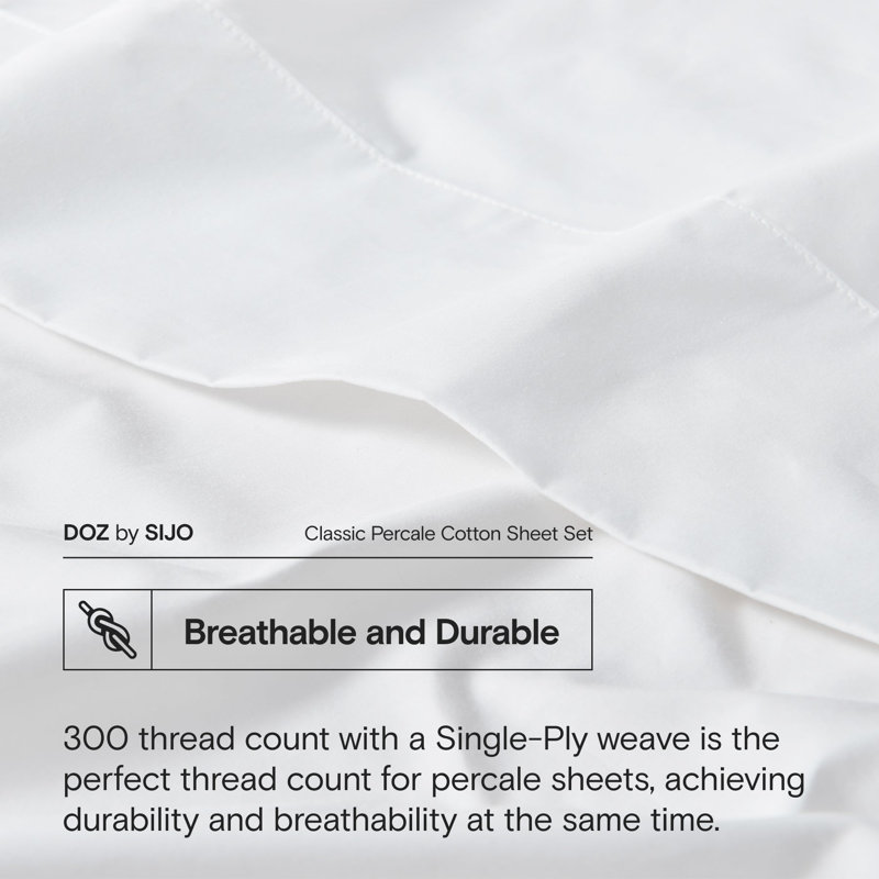 DOZ Organic Percale Sheet Set With A Flat Sheet, Full Sheet Set, White