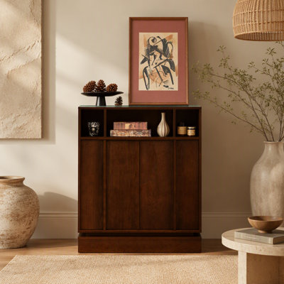 Buffet avec rangement, buffet cannelé de ferme avec 2 portes et tablette ajustable, meuble télé, armoire de rangement pour le vestibule, la cuisine, le salon, le noyer