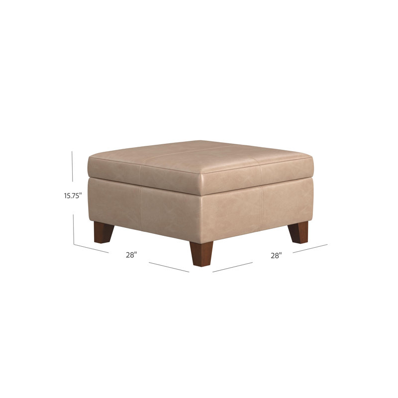 Gallup 28" Wide Leather Square Storage Ottoman Bench, Carmel