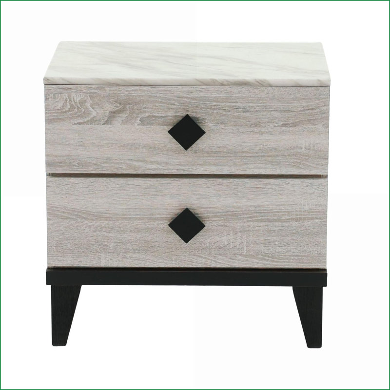Table de chevet rustique en chêne crème avec plateau en faux marbre