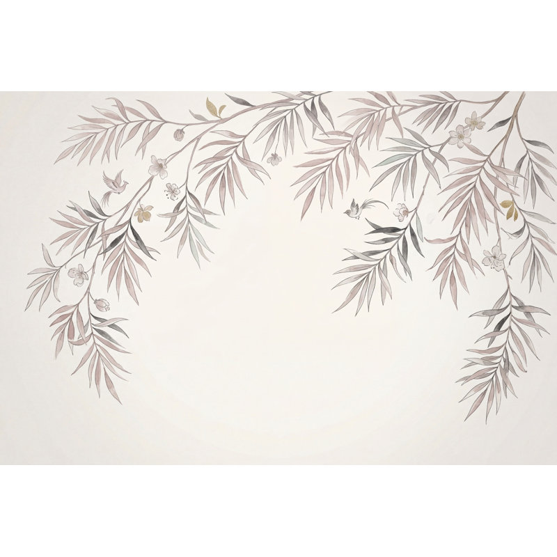 Papier peint botanique branches aquarelles, 160 po x 108 po, Peler et coller