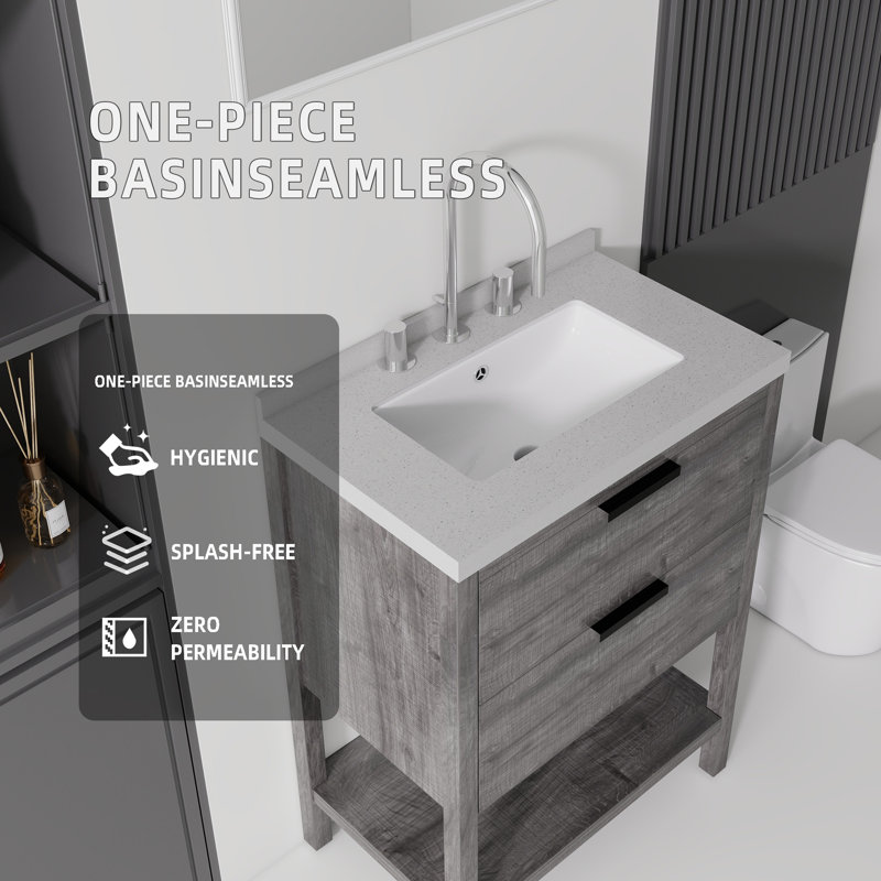Meuble-lavabo autoportant avec lavabo, Gris, 24"