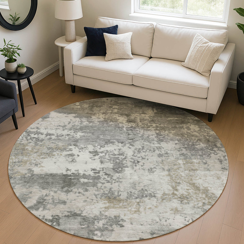 Machine Washable Indoor/Outdoor Earleville ACN2366 Abstract Rug, Round 8'