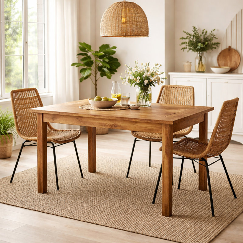 Table de salle à manger en bois | Bois de teck | Finition naturelle | Table faite à la main | 50 x 29 x 30 po