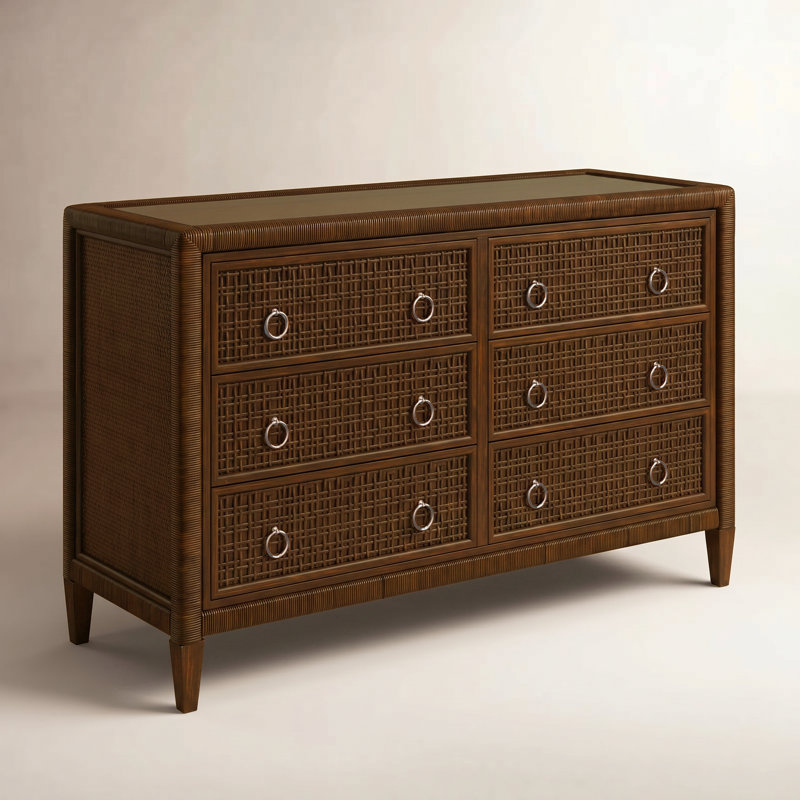 Commode 6 tiroirs Monterey, Oui, Noisette, Nickel satiné
