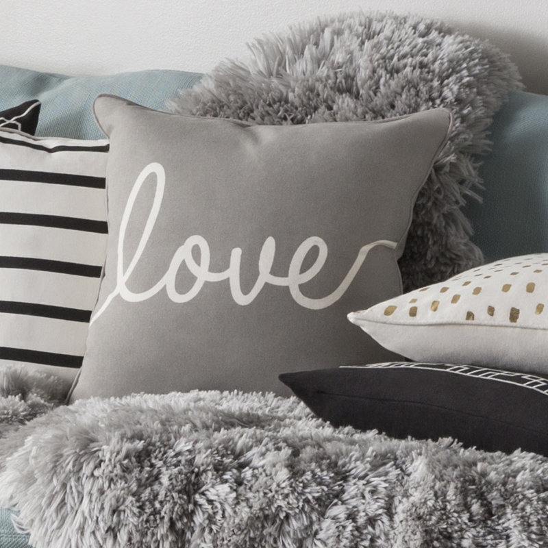 Manylath Square Cotton Pillow Cover, Gray/White