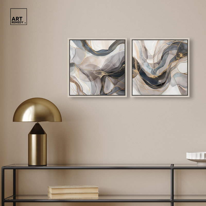 «Gleaming Horizons Duo» par Art Remedy, cadre argenté, 12 x 12, H 13 po x l 13 po, Silver Frame