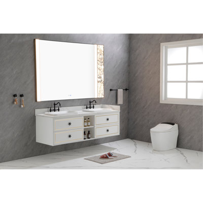 Wall Hung Bathroom Vanity Cabinet Fits Double Sinks, Cabinet Only (Countertop and Sinks Not Included)