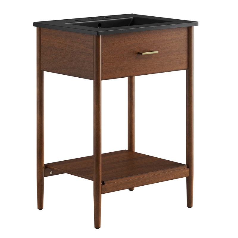 Meuble-lavabo simple 24 po avec plateau en céramique Modway Zaire, Noir, Noyer