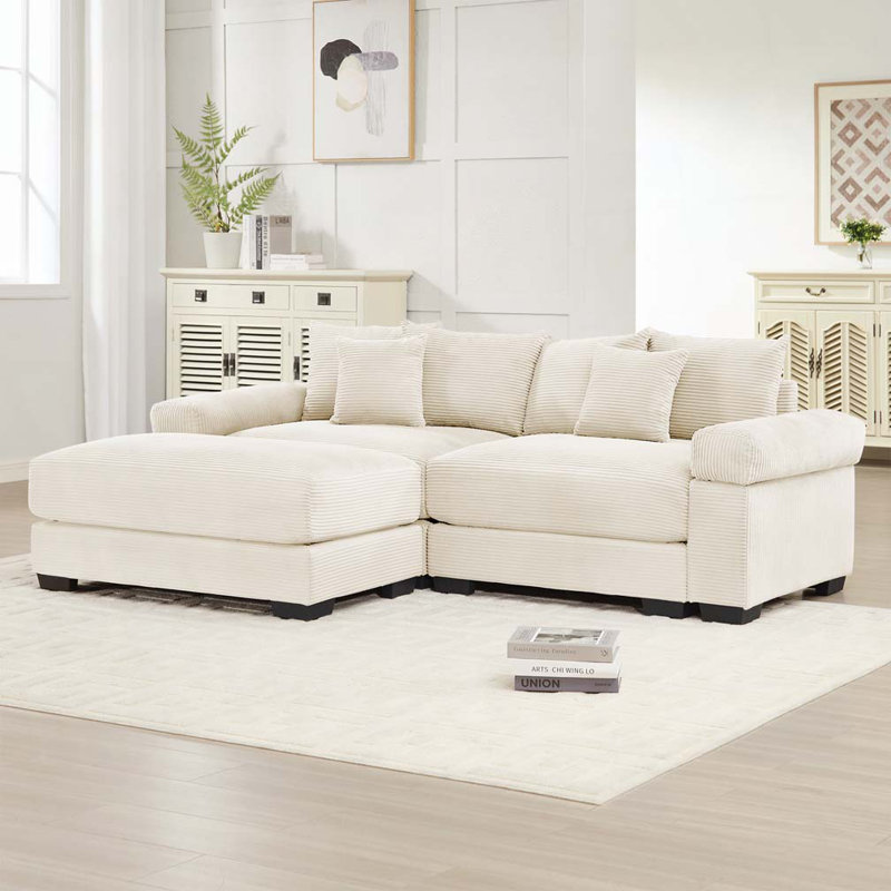 Canapé modulaire surdimensionné en L surdimensionné en tissu velours côtelé, Beige, H 34,2 po x l 92 po x P 33,8 po, 2