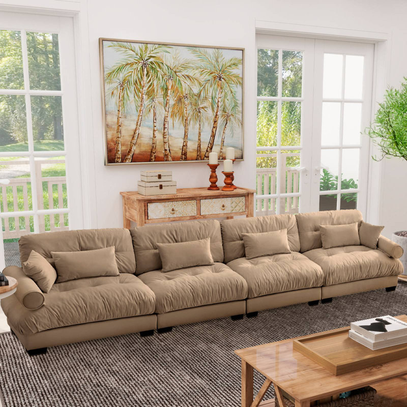 Canapé modulaire surdimensionné en velours, Tanné, 4, H 33,4 po x l 166 po x P 37 po