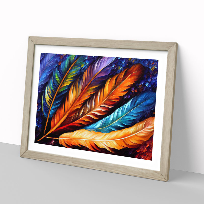 Bird Feather - Single Picture Frame Painting, 46cm H x 64cm W x 2cm D, Oak Framed