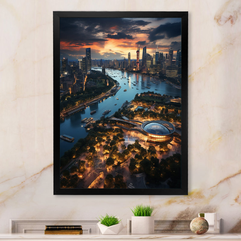 Vue magnifique du paysage urbain de Pékin I - reproduction, H 32 po x l 24 po x P 1 po, Cadre photo noir