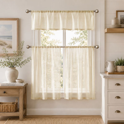  Brandi Complete 3 Piece Rod Pocket Sheer Cafe Kitchen Curtain Tier & Valance Set
