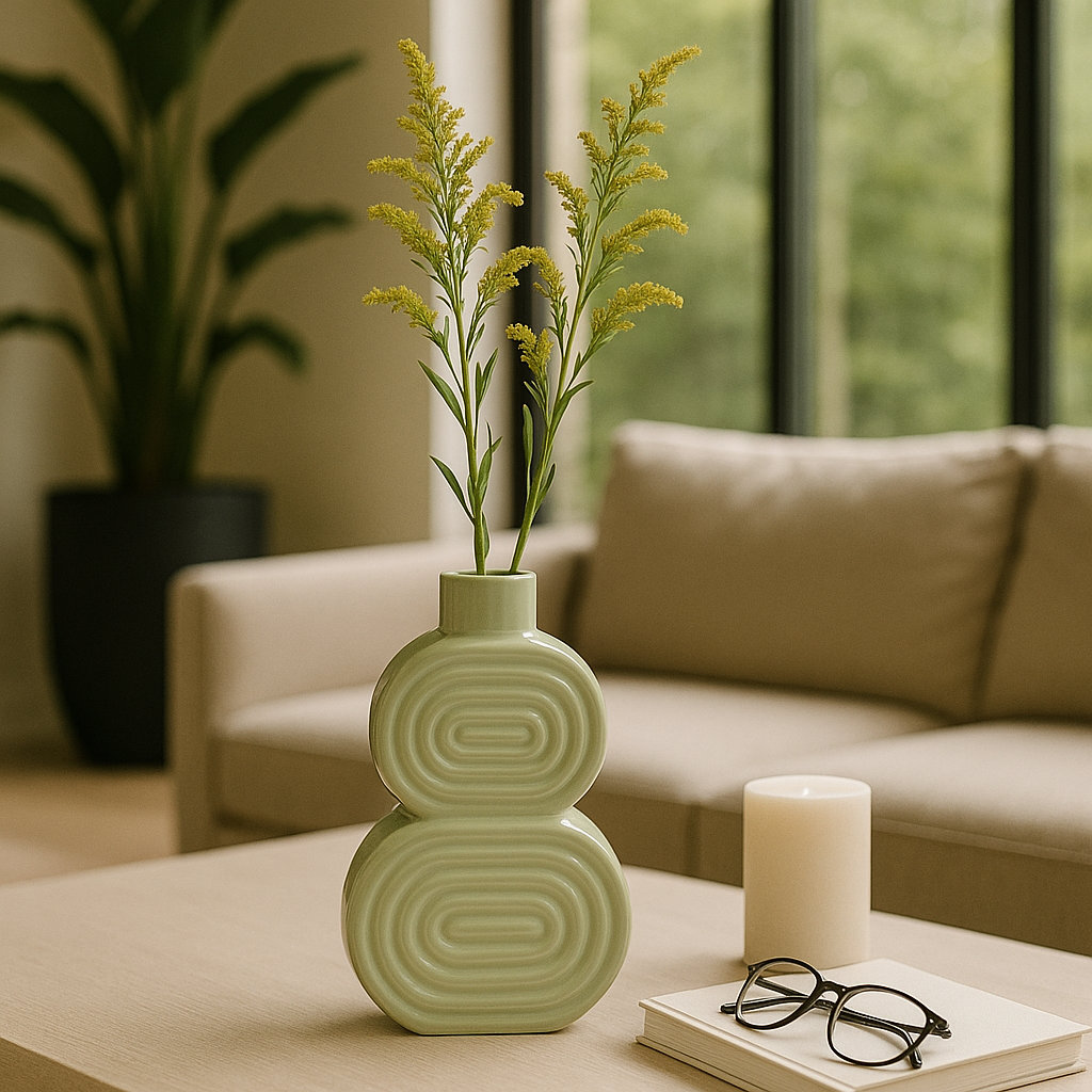 Alorie Ceramic Table Vase, Circles Green, 10" H x 6" W x 3" D