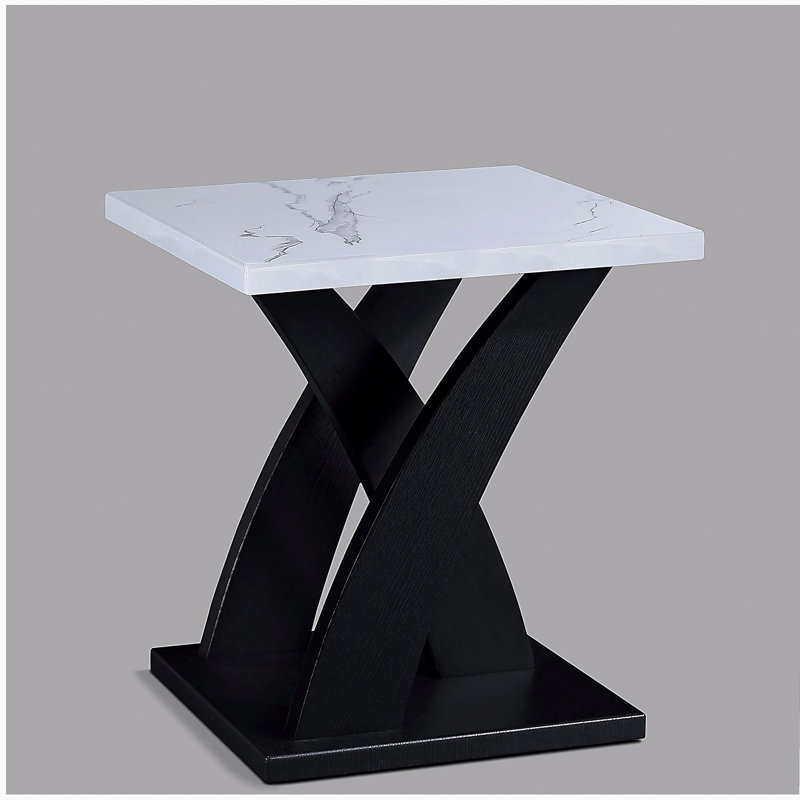 Ensemble de 3 pièces moderne moderne noir et blanc avec plateau en faux marbre et deux tables de bout assorties