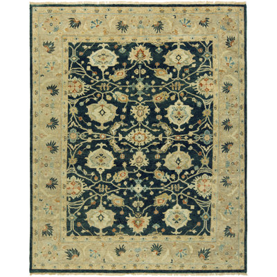 Preece Wool Oriental Area Rug in Blue