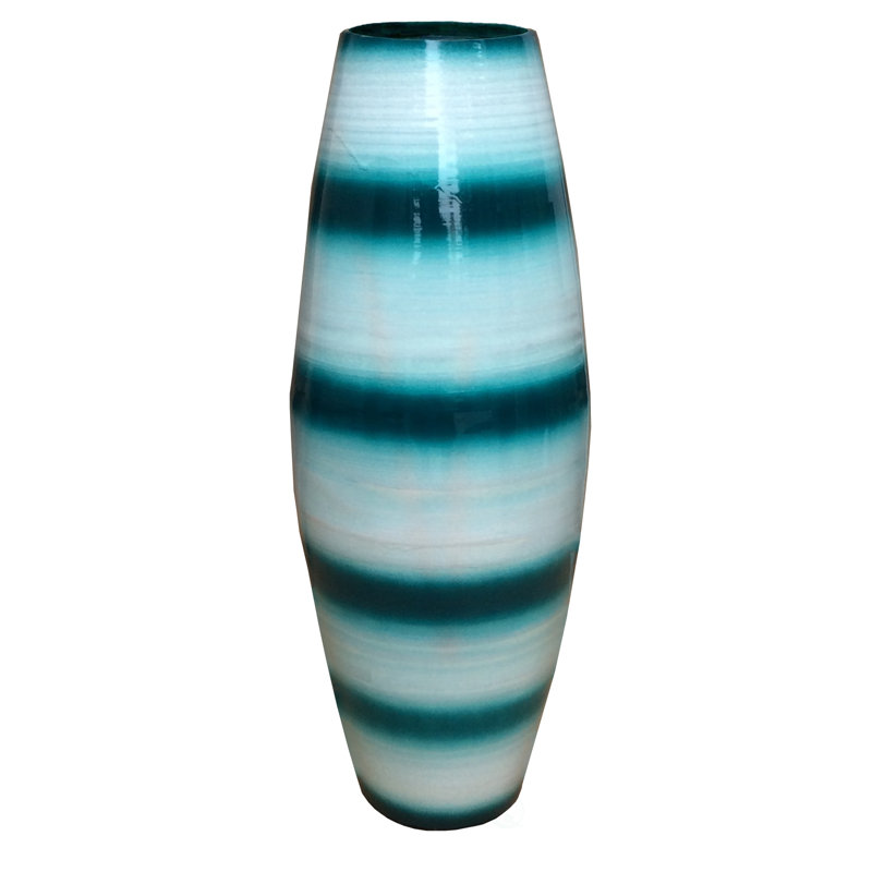 Heeney Bamboo Cylinder Shaped Floor Vase - Handcrafted Tall Decorative Vase - 16.5 Inch, Blue
