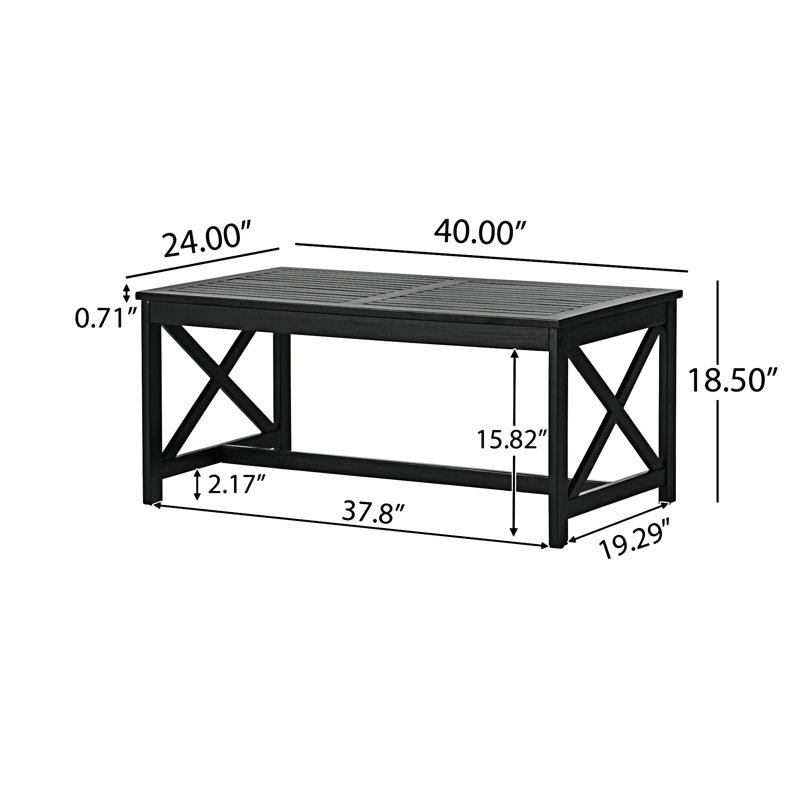 Black Acacia Wood Outdoor Rectangle Coffee Table