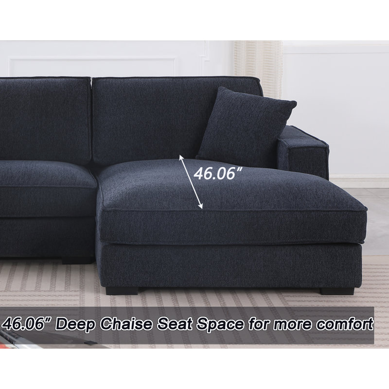 Braflin Upholstered Chenille Sofa Chaise Wide Seat Sectional, Right Hand Facing, Dark Blue Chenille