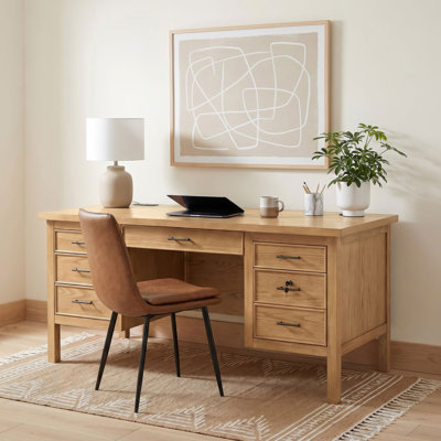Bureau d'ordinateur à 7 tiroirs avec prise de courant en frêne Vontray