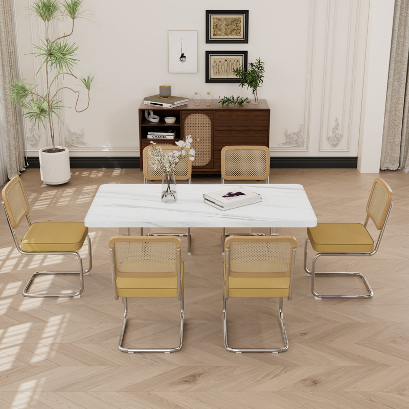Ensemble de salle à manger rectangulaire en acrylique, 7, Beige