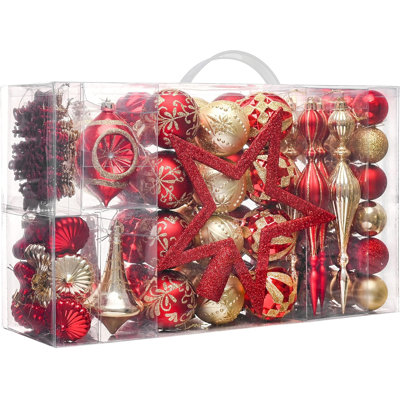  Ornements pour arbres de Noël, décorations d'arbre de Noël incassables rouges et dorées 100 carats, boules de luxe suspendues en vrac pour Noël