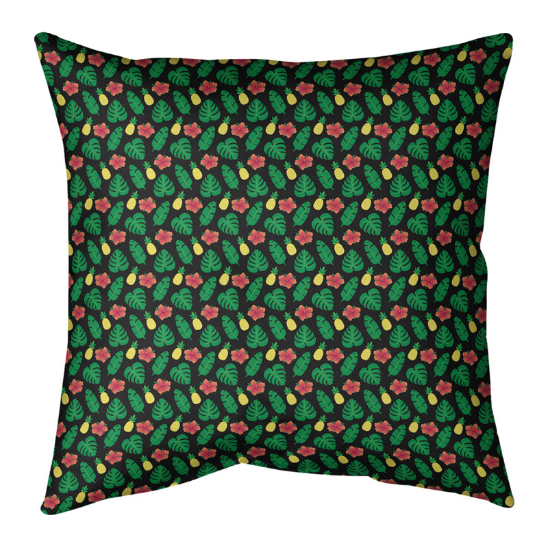 Coussin décoratif tropical Katelyn Elizabeth, 16 po x 1 po, Noir, Polyester/ Bourre en polyester