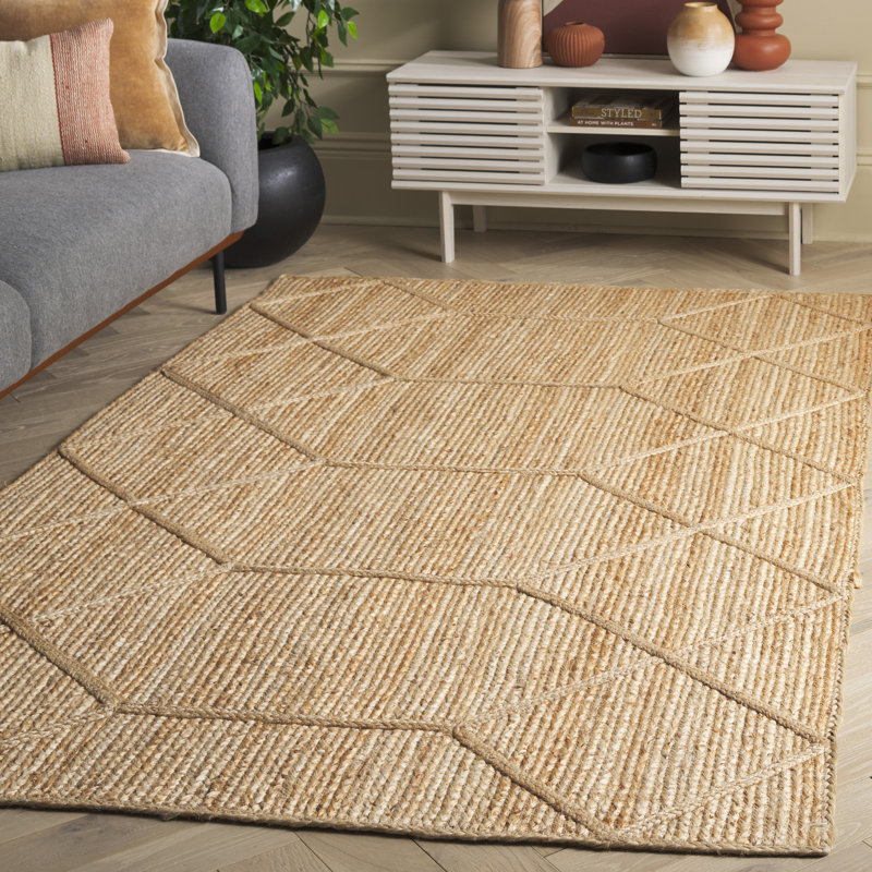 Natural Fiber Handloom Jute Geometric Rug, Rectangle 5' x 8'