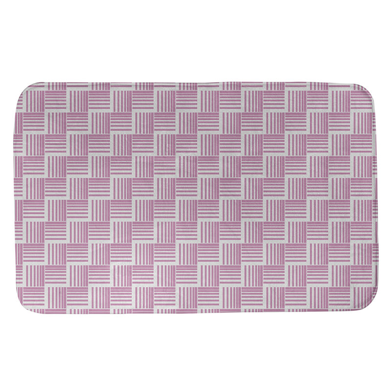 Tapis de bain géométrique antidérapant rectangulaire à rayures baskettressées, l 21 po x L 34 po, Rose/gris