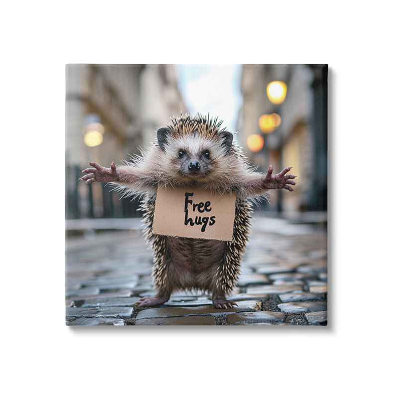 «Free Hugs Hedgehog», art mural sur toile par RB, H 17 po x l 17 po