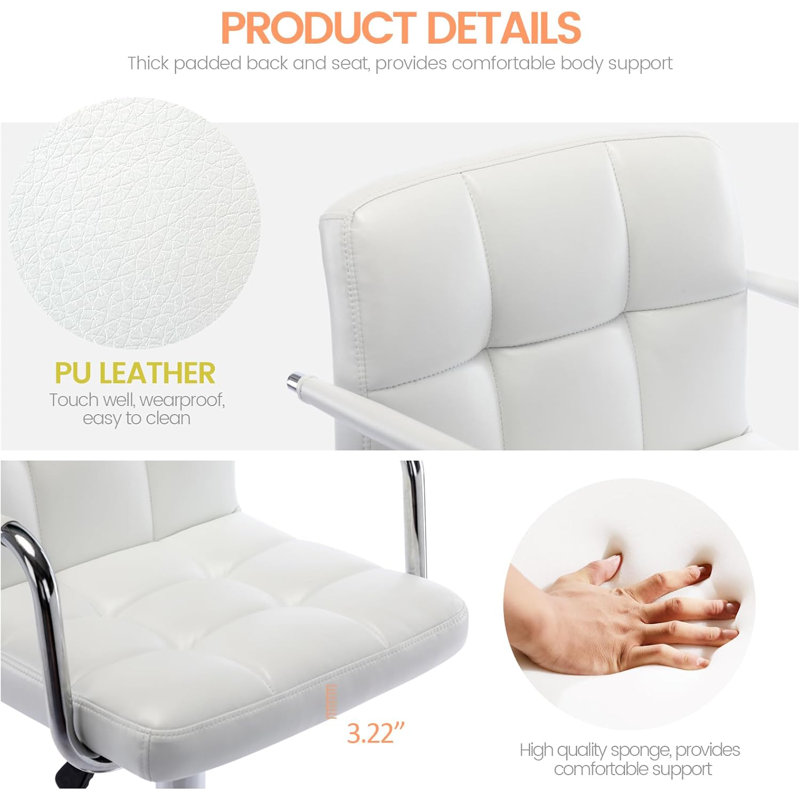 Tabouret de bar carré en cuir Vogue Furniture Direct, Argent argent, Blanc, 2