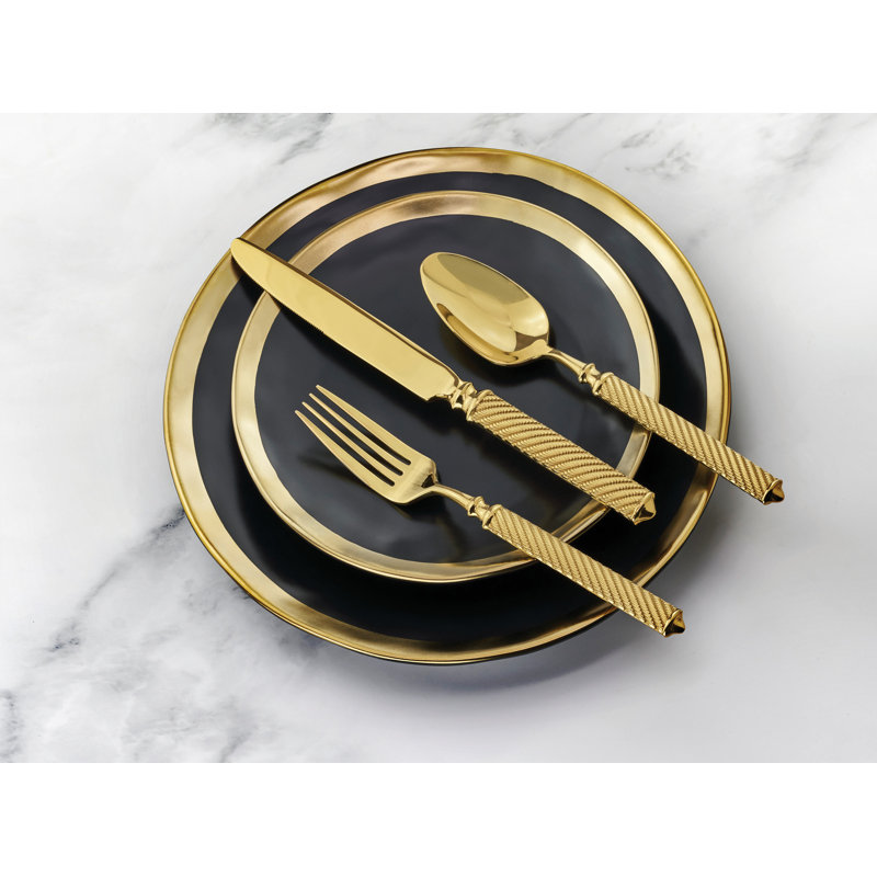 Torsade 18/10 Stainless Steel Gold 45 Piece Set, Service For 8 With Hostess Set