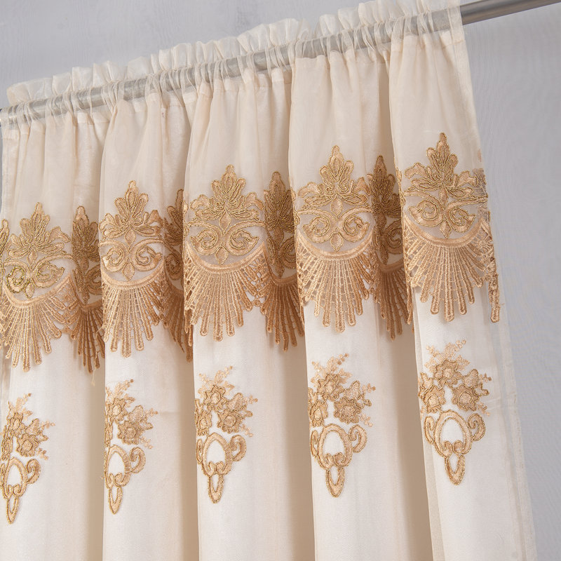 Paramaz Embroidered Semi-Sheer Window Curtain Panel with Backing, Beige